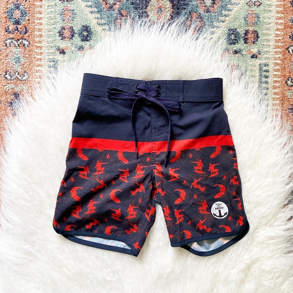 kinship original boys swim short trunk kids surfer boys board short blue red 6